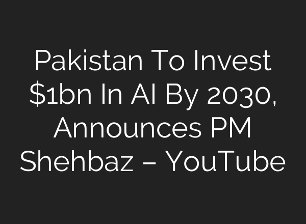 Pakistan To Invest $1bn In AI By 2030, Announces PM Shehbaz – YouTube