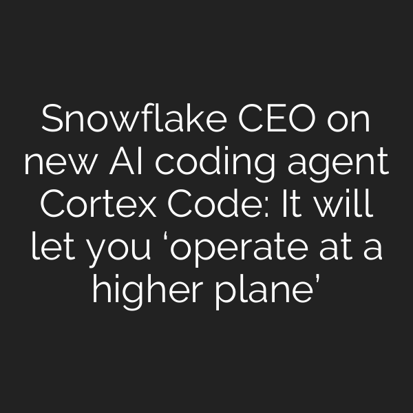 Snowflake CEO on new AI coding agent Cortex Code: It will let you ‘operate at a higher plane’