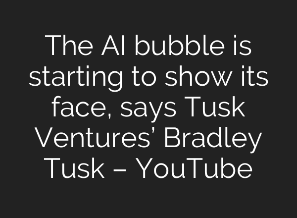 The AI bubble is starting to show its face, says Tusk Ventures’ Bradley Tusk – YouTube
