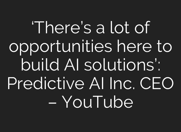 ‘There’s a lot of opportunities here to build AI solutions’: Predictive AI Inc. CEO – YouTube