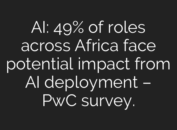 AI: 49% of roles across Africa face potential impact from AI deployment – PwC survey.