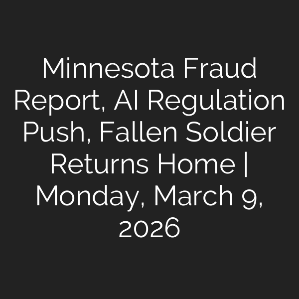 Minnesota Fraud Report, AI Regulation Push, Fallen Soldier Returns Home | Monday, March 9, 2026