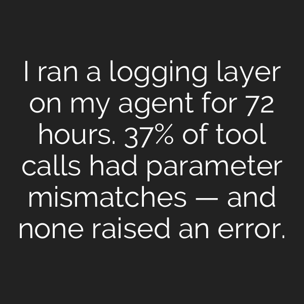 I ran a logging layer on my agent for 72 hours. 37% of tool calls had parameter mismatches — and none raised an error.