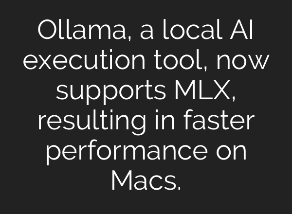 Ollama, a local AI execution tool, now supports MLX, resulting in faster performance on Macs.