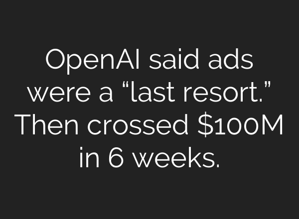 OpenAI said ads were a “last resort.” Then crossed $100M in 6 weeks.