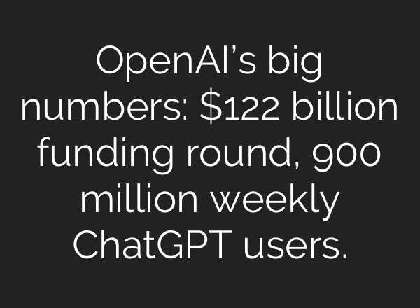OpenAI’s big numbers: $122 billion funding round, 900 million weekly ChatGPT users.