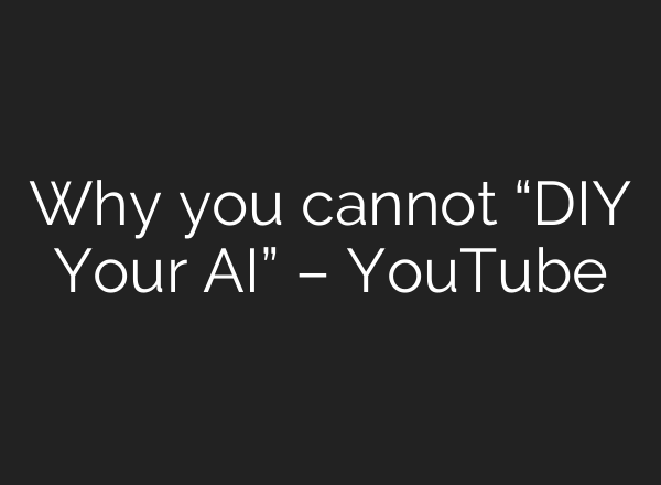 Why you cannot “DIY Your AI” – YouTube