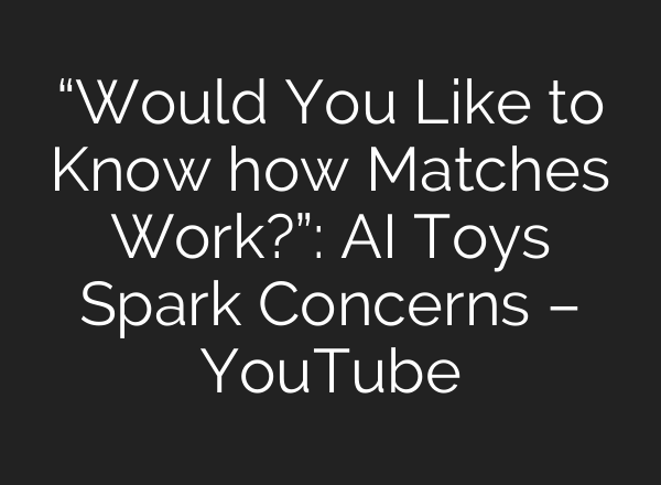 “Would You Like to Know how Matches Work?”: AI Toys Spark Concerns – YouTube