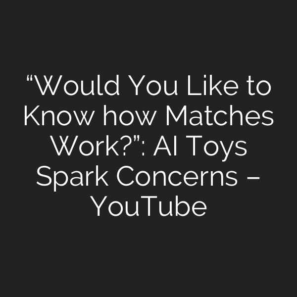 “Would You Like to Know how Matches Work?”: AI Toys Spark Concerns – YouTube