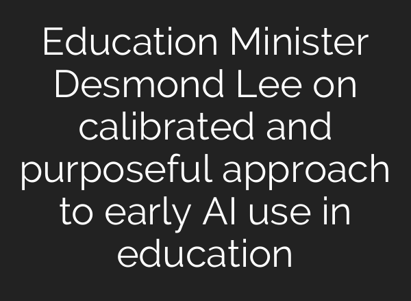 Education Minister Desmond Lee on calibrated and purposeful approach to early AI use in education