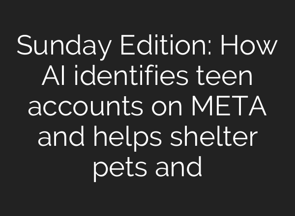 Sunday Edition: How AI identifies teen accounts on META and helps shelter pets and