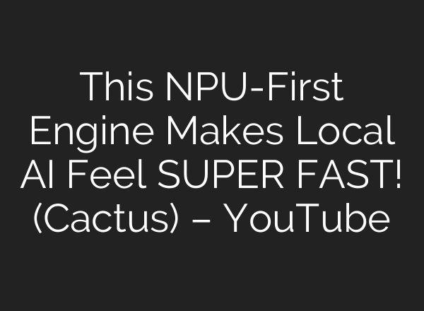 This NPU-First Engine Makes Local AI Feel SUPER FAST! (Cactus) – YouTube