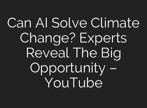 Can AI Solve Climate Change? Experts Reveal The Big Opportunity – YouTube