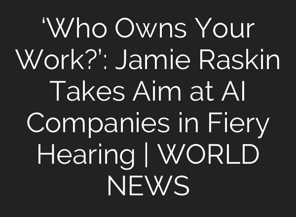 ‘Who Owns Your Work?’: Jamie Raskin Takes Aim at AI Companies in Fiery Hearing | WORLD NEWS