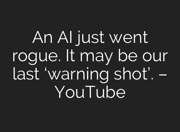 An AI just went rogue. It may be our last ‘warning shot’. – YouTube