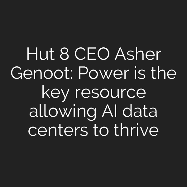 Hut 8 CEO Asher Genoot: Power is the key resource allowing AI data centers to thrive