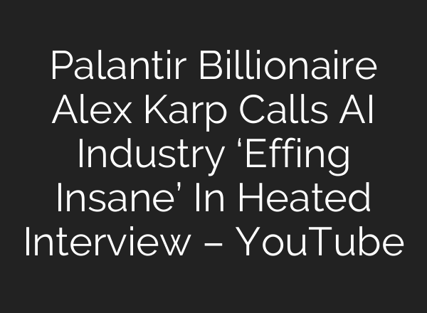 Palantir Billionaire Alex Karp Calls AI Industry ‘Effing Insane’ In Heated Interview – YouTube