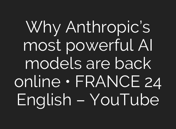 Why Anthropic’s most powerful AI models are back online • FRANCE 24 English – YouTube