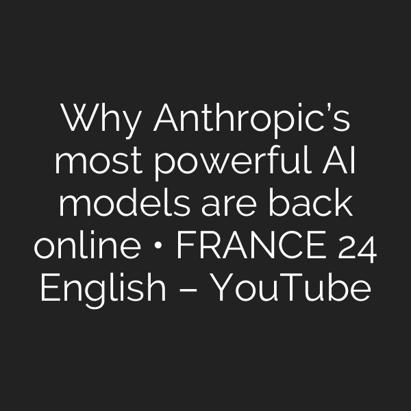 Why Anthropic’s most powerful AI models are back online • FRANCE 24 English – YouTube