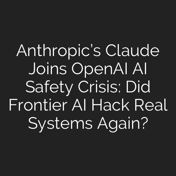 Anthropic’s Claude Joins OpenAI AI Safety Crisis: Did Frontier AI Hack Real Systems Again?